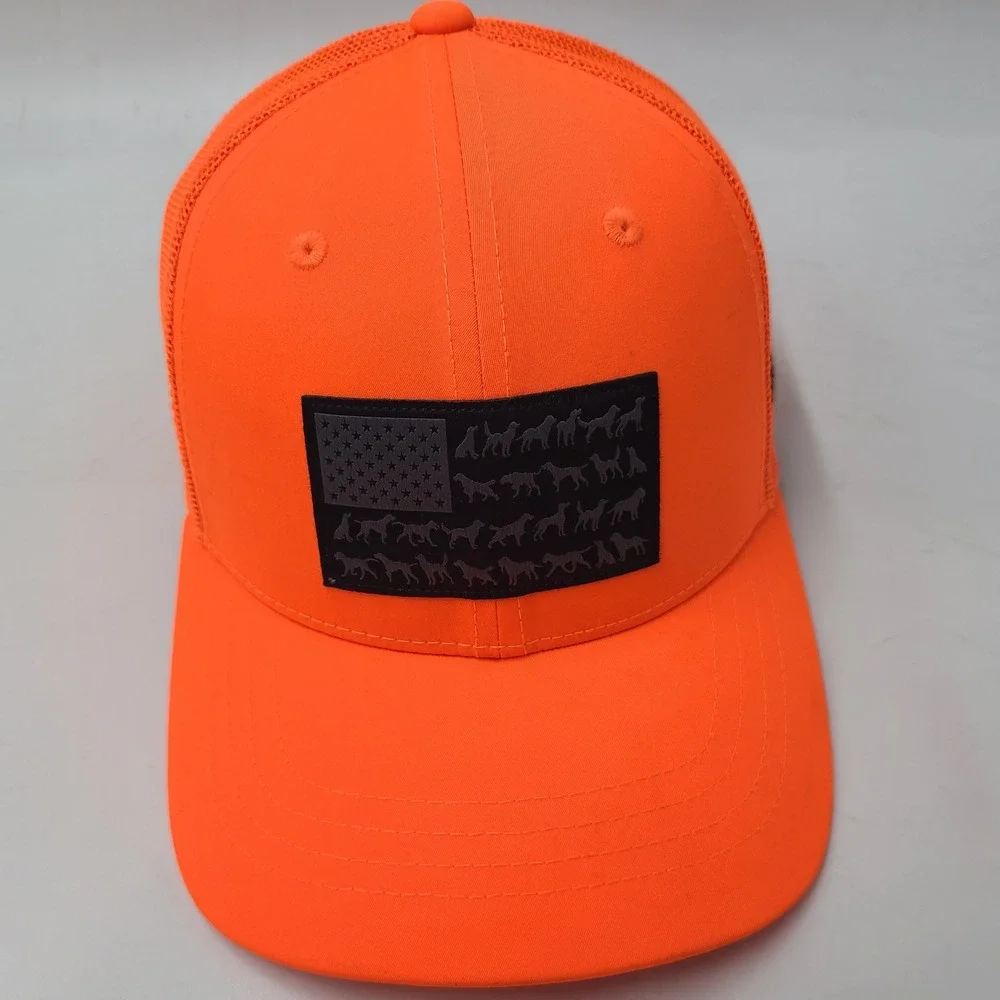 Youth Columbia Hat Snapback Trucker Mesh Blaze Orange Black PHG Hunting Flag Boy